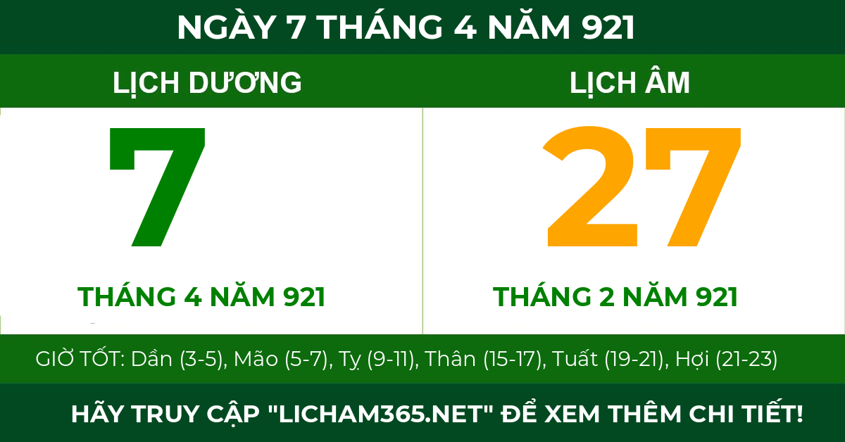 lịch âm ngày 7 tháng 4 năm 921