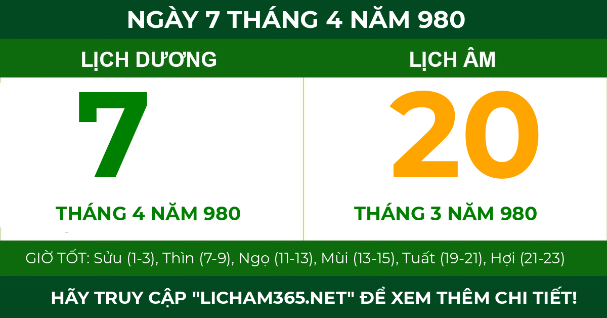 lịch âm ngày 7 tháng 4 năm 980