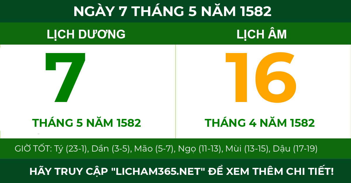 lịch âm ngày 7 tháng 5 năm 1582