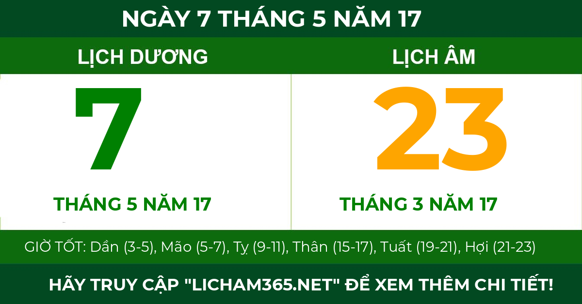 lịch âm ngày 7 tháng 5 năm 17