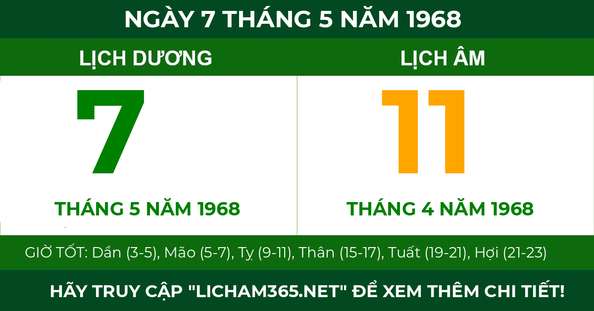 lịch âm ngày 7 tháng 5 năm 1968