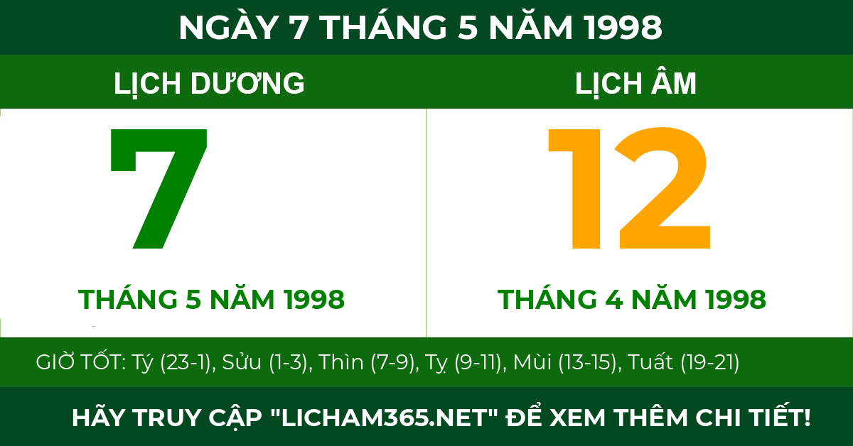 lịch âm ngày 7 tháng 5 năm 1998