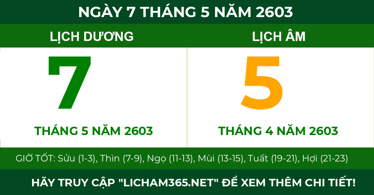 lịch âm ngày 7 tháng 5 năm 2603
