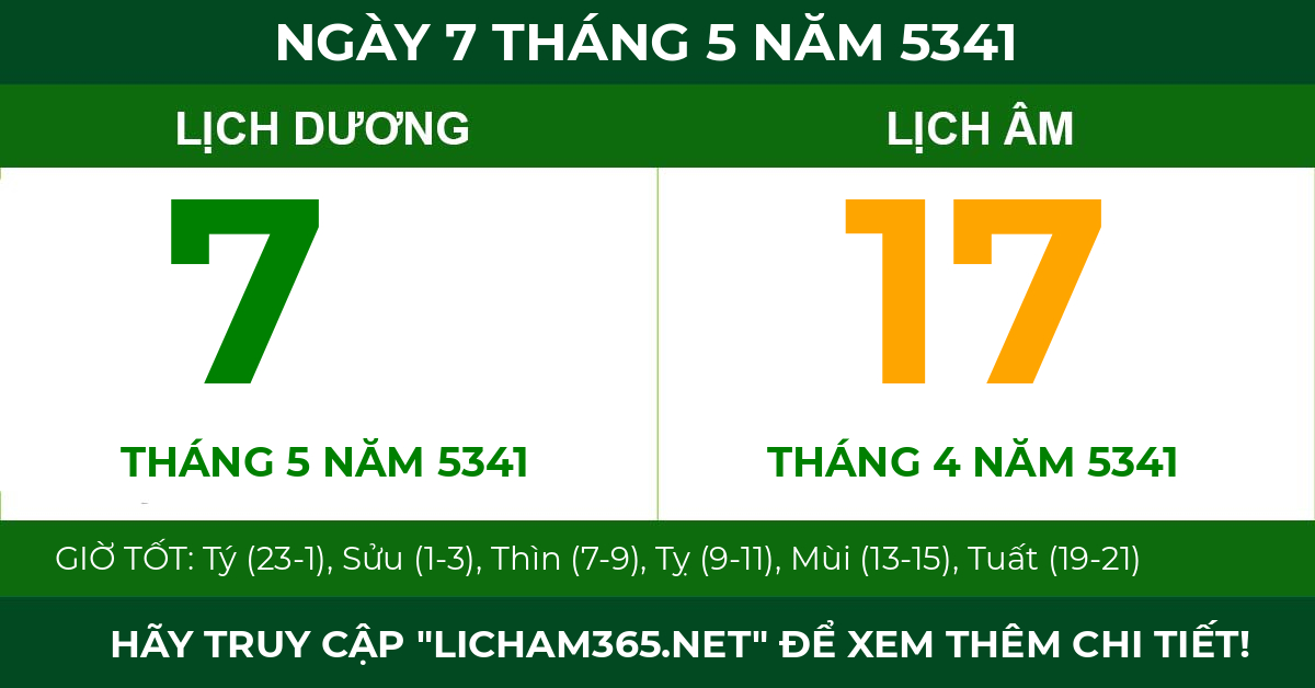 lịch âm ngày 7 tháng 5 năm 5341