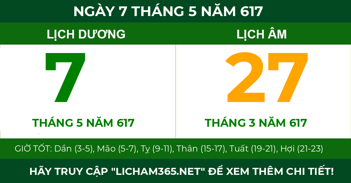 lịch âm ngày 7 tháng 5 năm 617