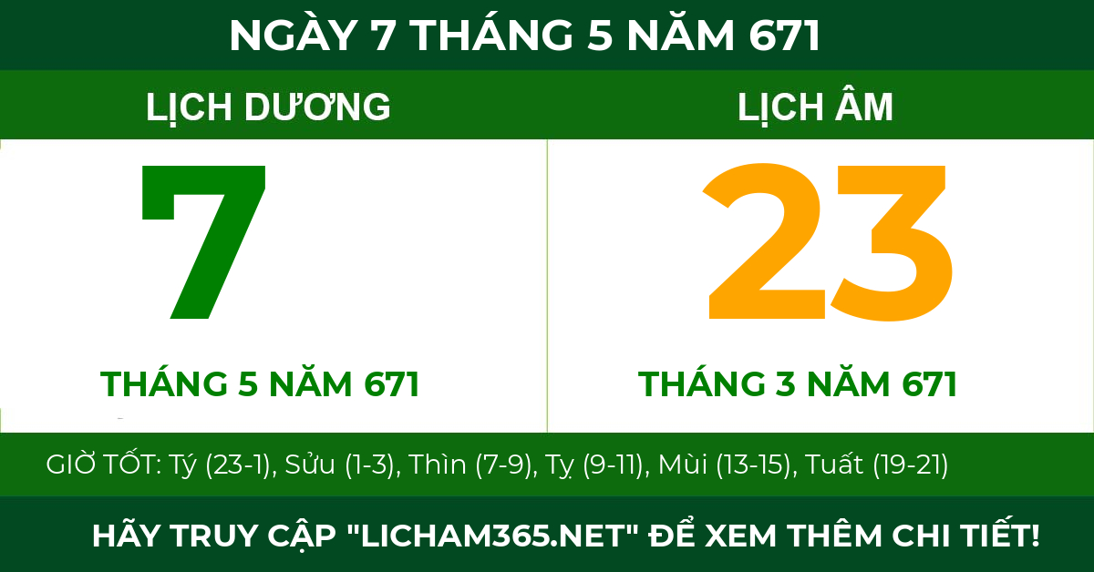 lịch âm ngày 7 tháng 5 năm 671