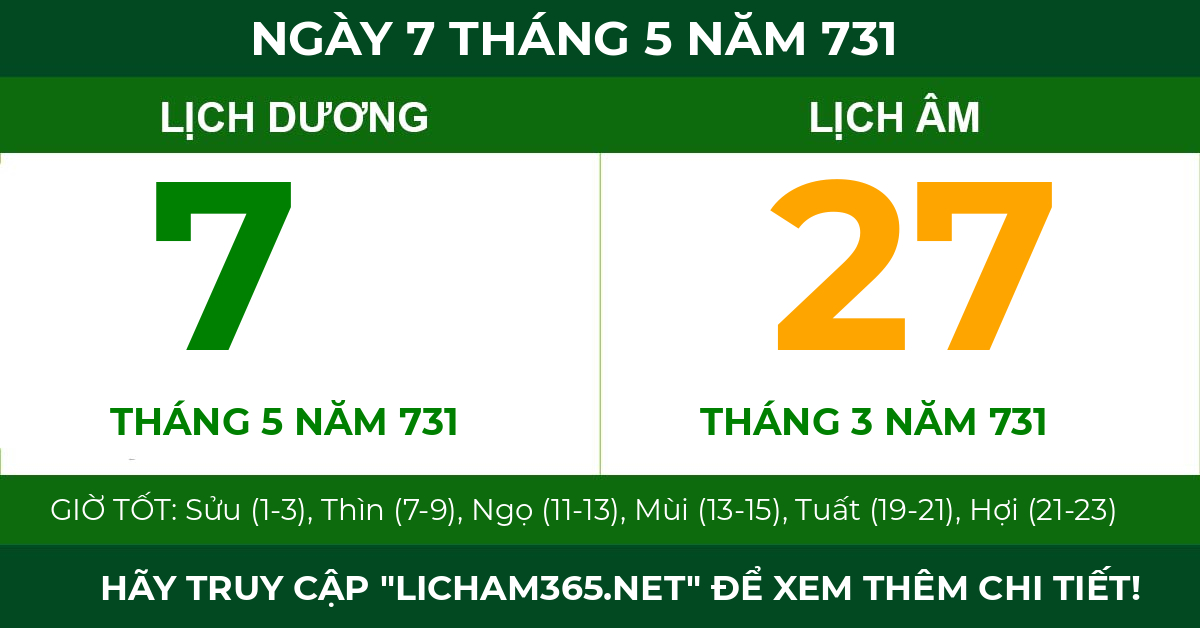lịch âm ngày 7 tháng 5 năm 731