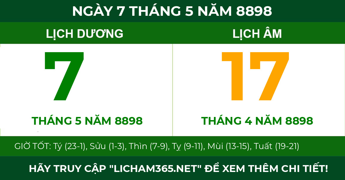 lịch âm ngày 7 tháng 5 năm 8898