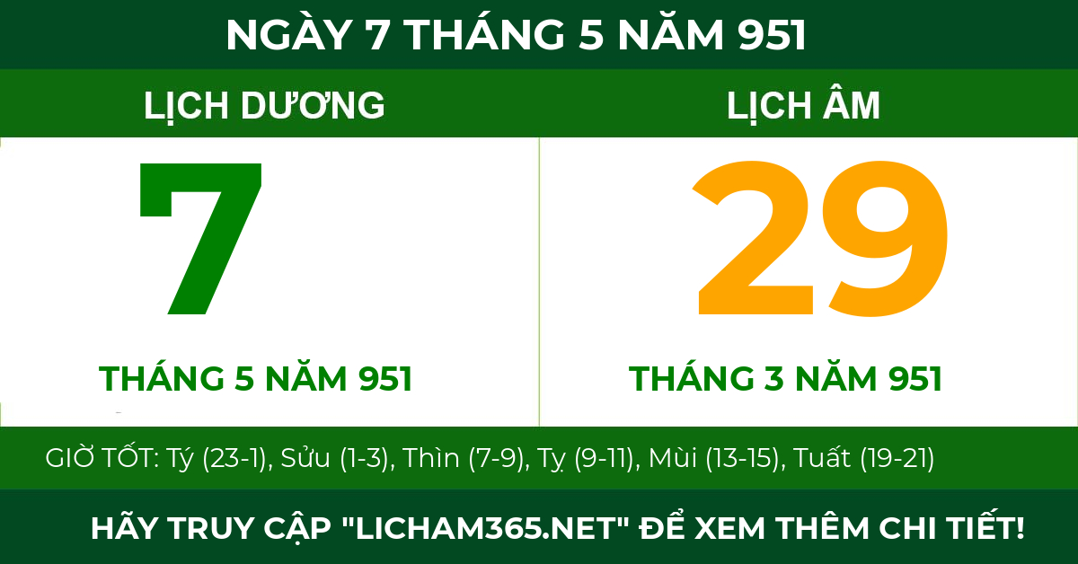 lịch âm ngày 7 tháng 5 năm 951