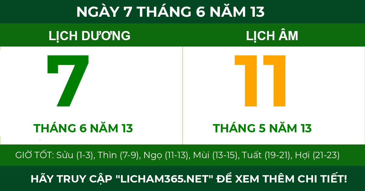 lịch âm ngày 7 tháng 6 năm 13