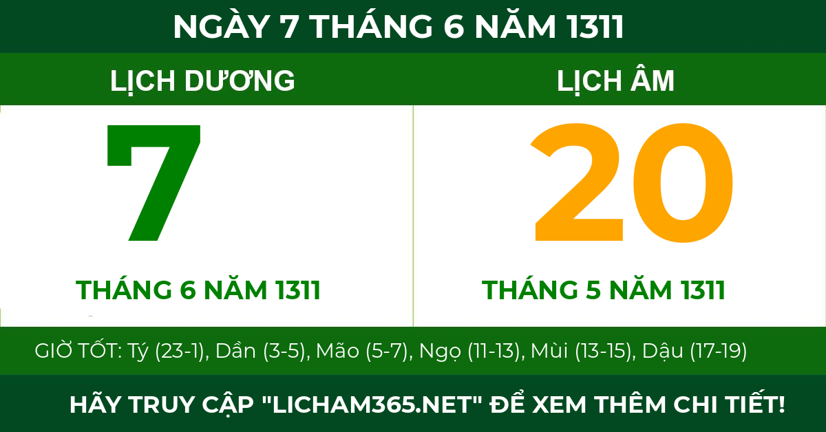 lịch âm ngày 7 tháng 6 năm 1311