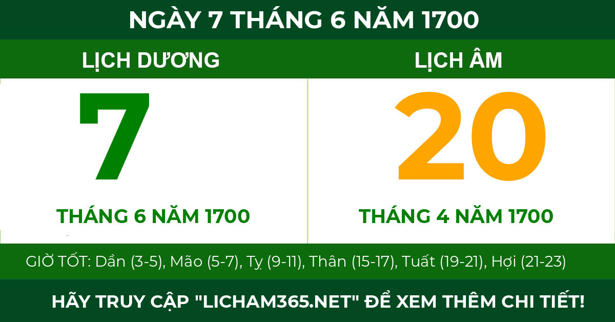 lịch âm ngày 7 tháng 6 năm 1700