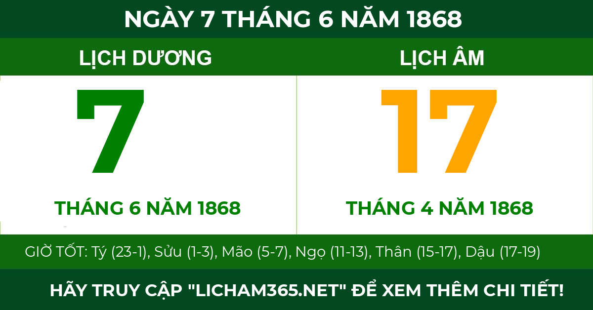 lịch âm ngày 7 tháng 6 năm 1868