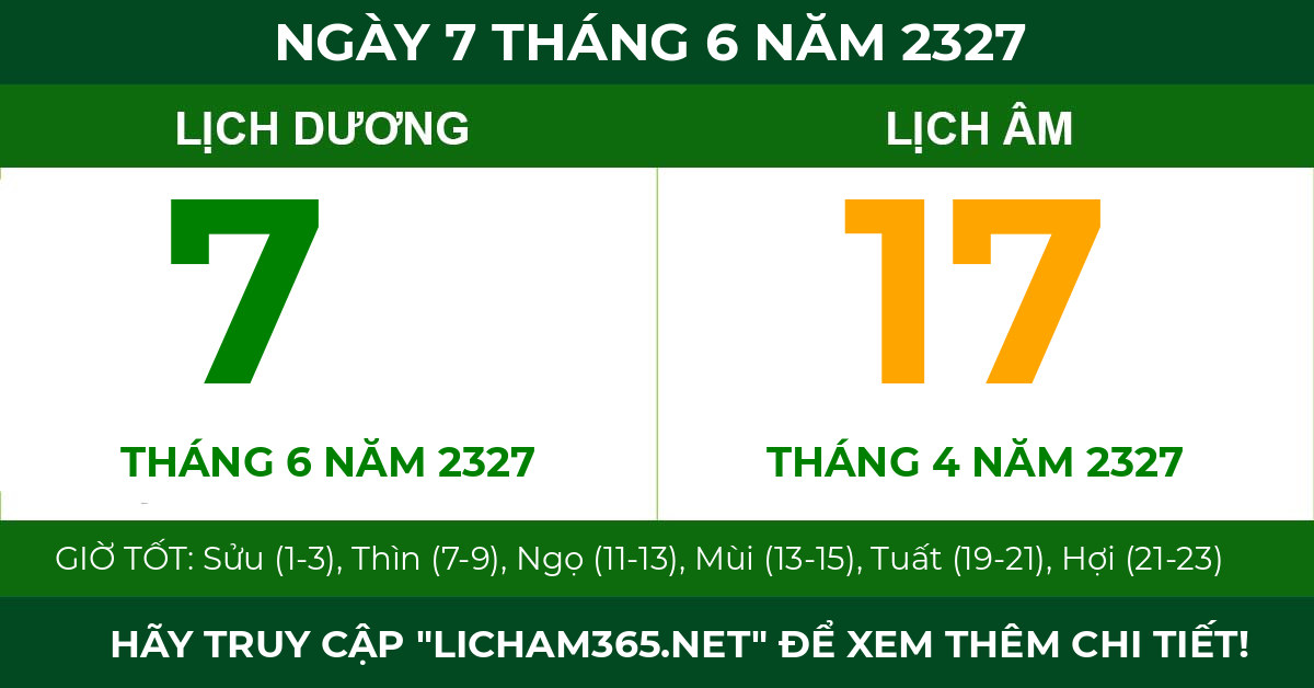 lịch âm ngày 7 tháng 6 năm 2327
