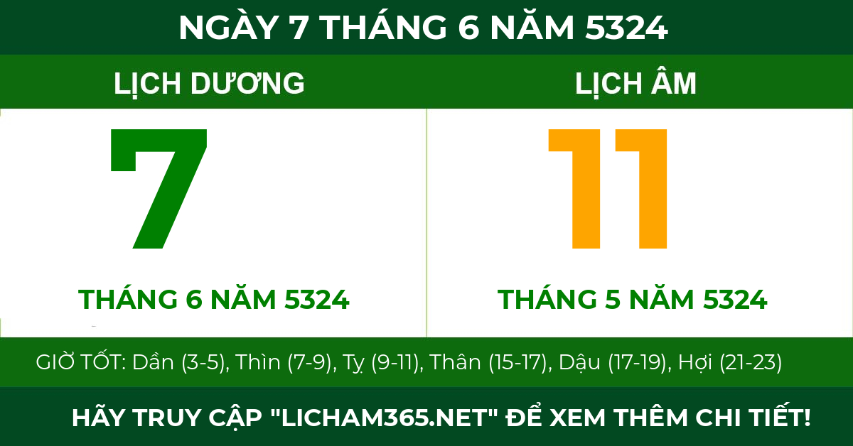 lịch âm ngày 7 tháng 6 năm 5324