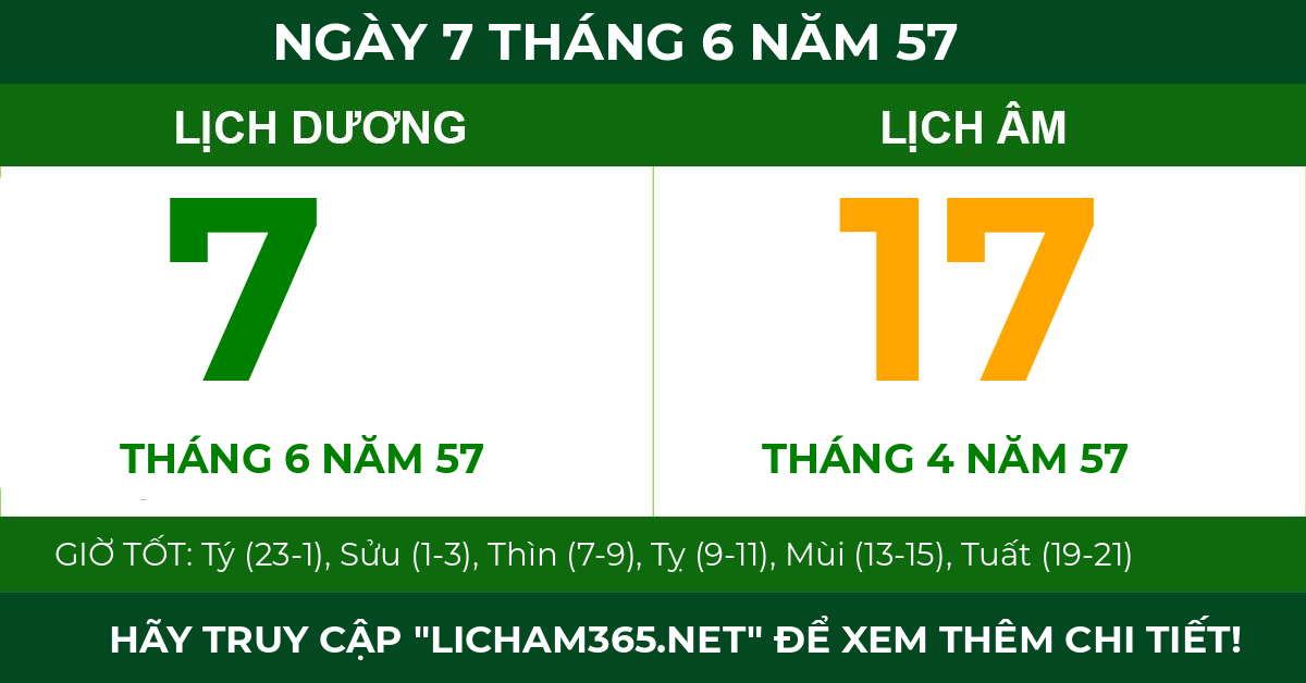 lịch âm ngày 7 tháng 6 năm 57