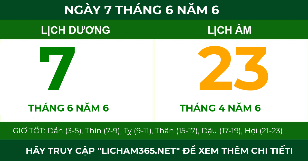 lịch âm ngày 7 tháng 6 năm 6