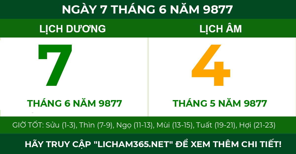 lịch âm ngày 7 tháng 6 năm 9877