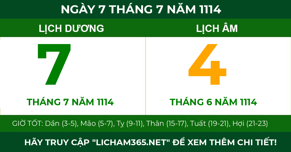 lịch âm ngày 7 tháng 7 năm 1114