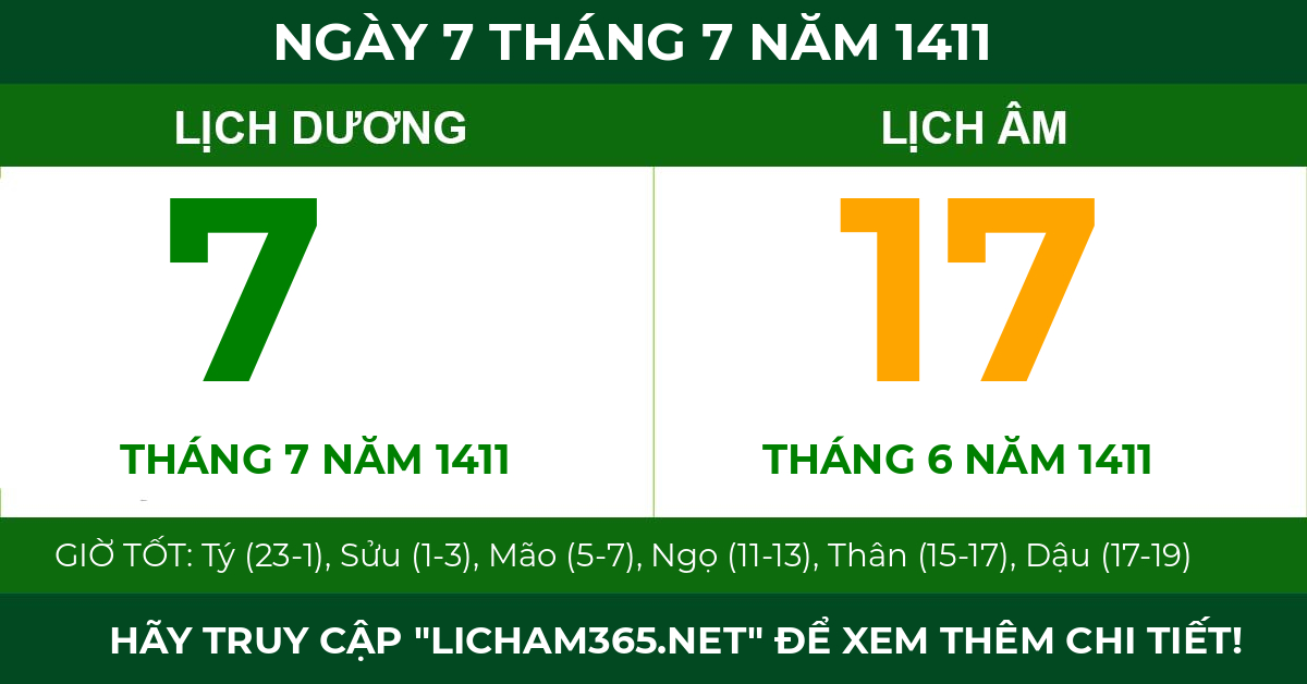 lịch âm ngày 7 tháng 7 năm 1411
