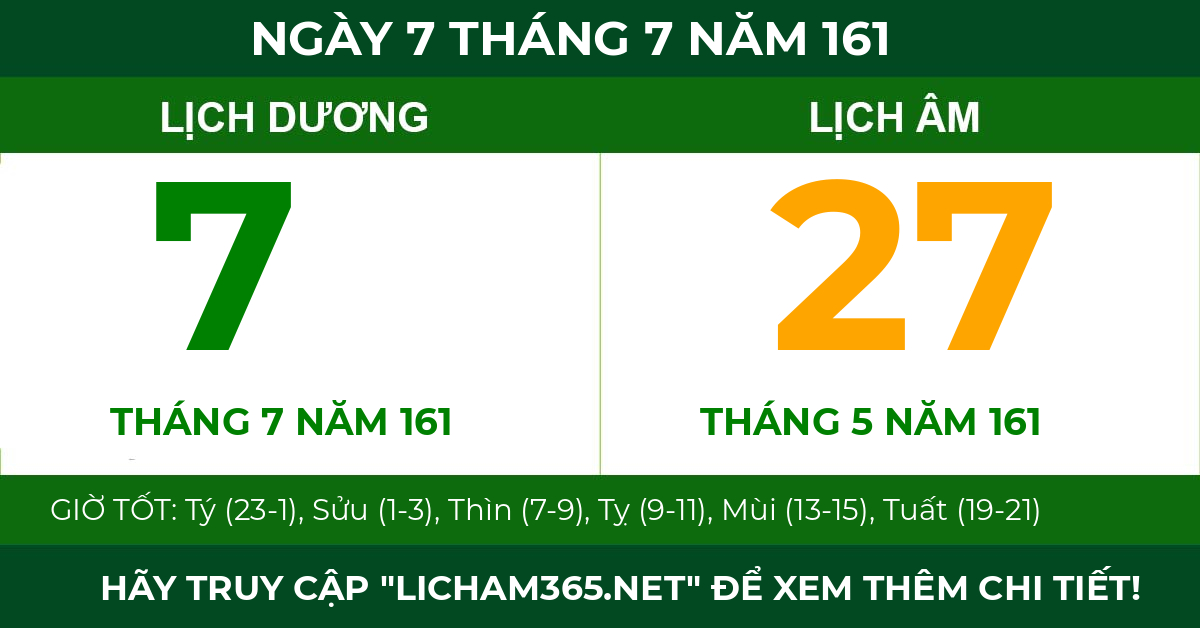 lịch âm ngày 7 tháng 7 năm 161