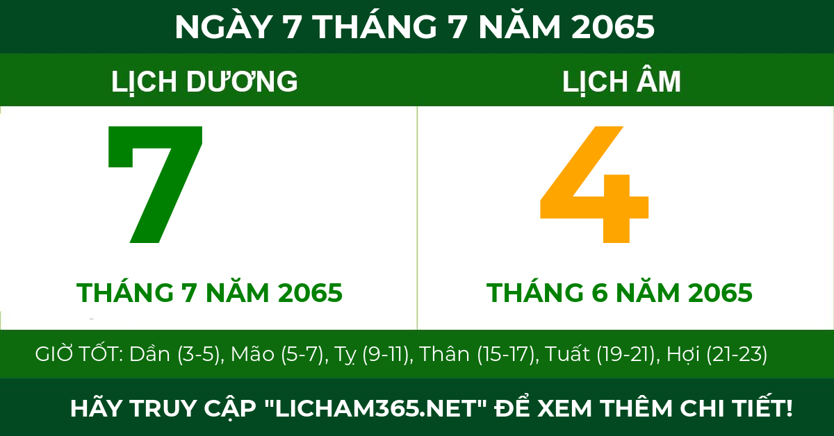 lịch âm ngày 7 tháng 7 năm 2065