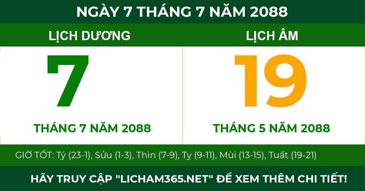 lịch âm ngày 7 tháng 7 năm 2088