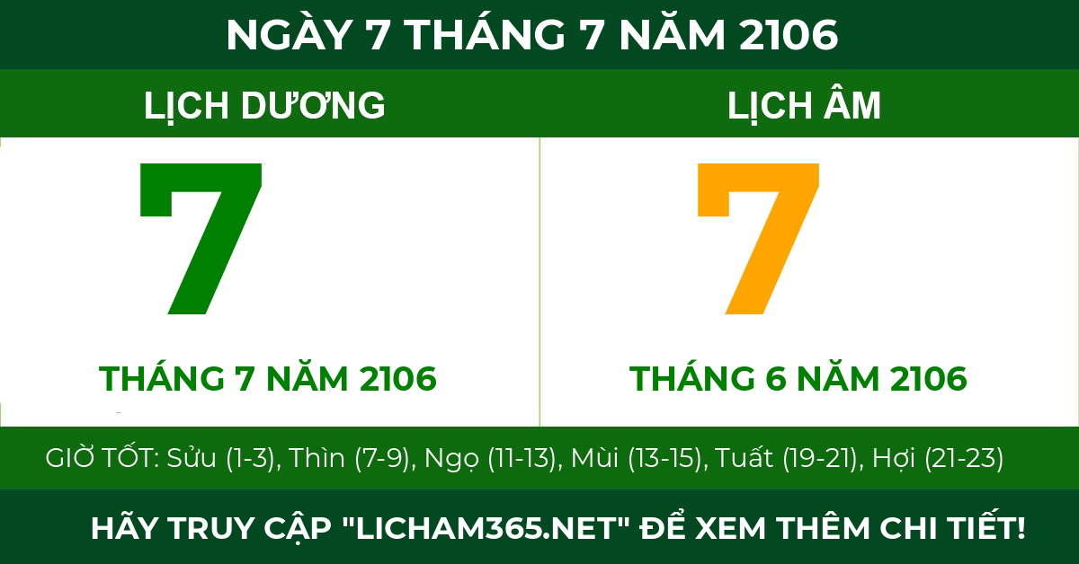 lịch âm ngày 7 tháng 7 năm 2106