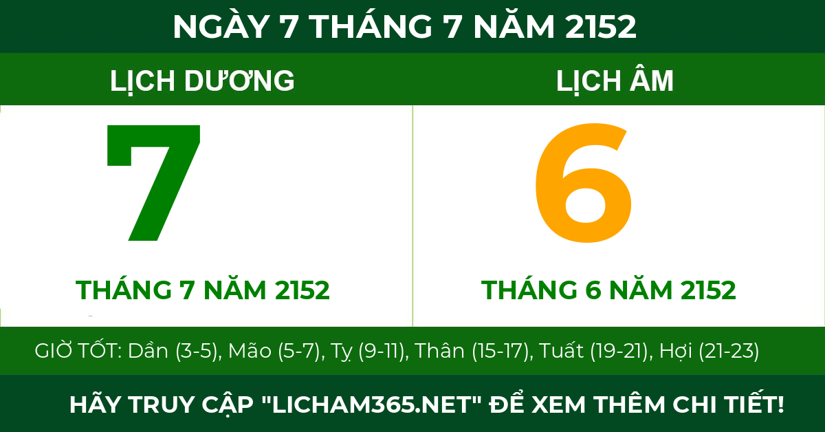 lịch âm ngày 7 tháng 7 năm 2152
