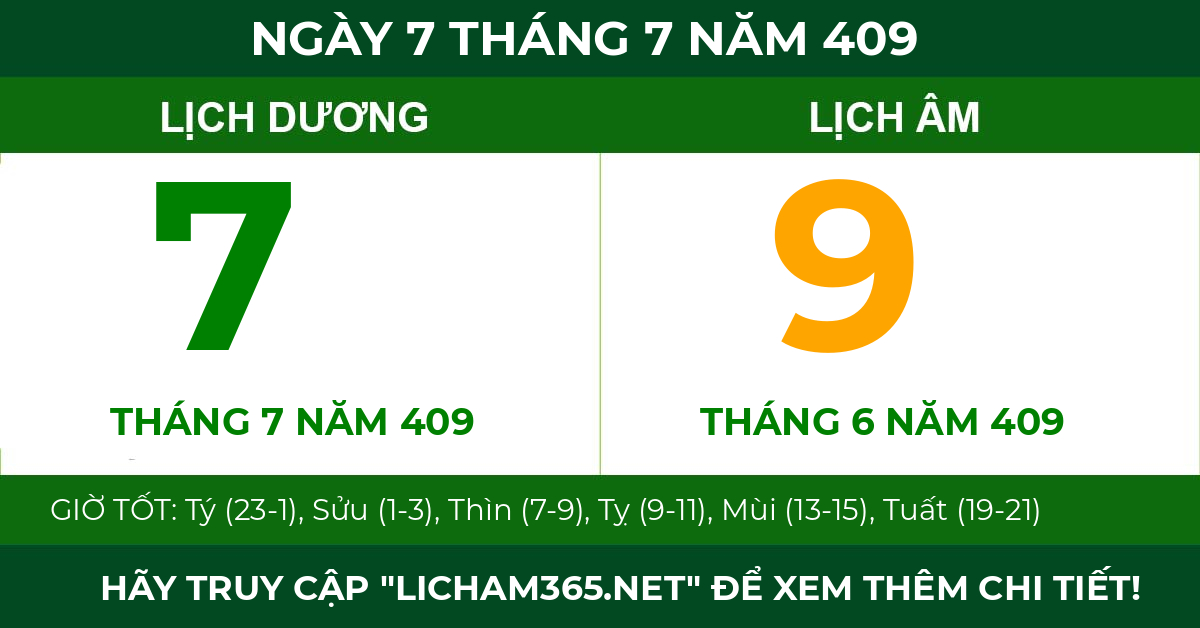 lịch âm ngày 7 tháng 7 năm 409