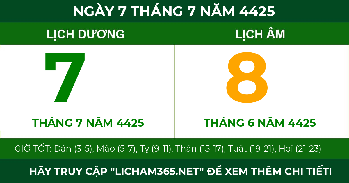 lịch âm ngày 7 tháng 7 năm 4425