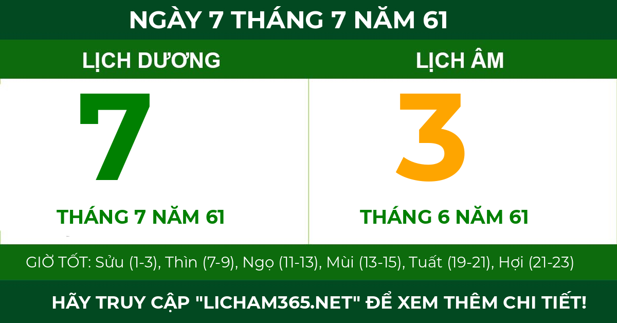 lịch âm ngày 7 tháng 7 năm 61