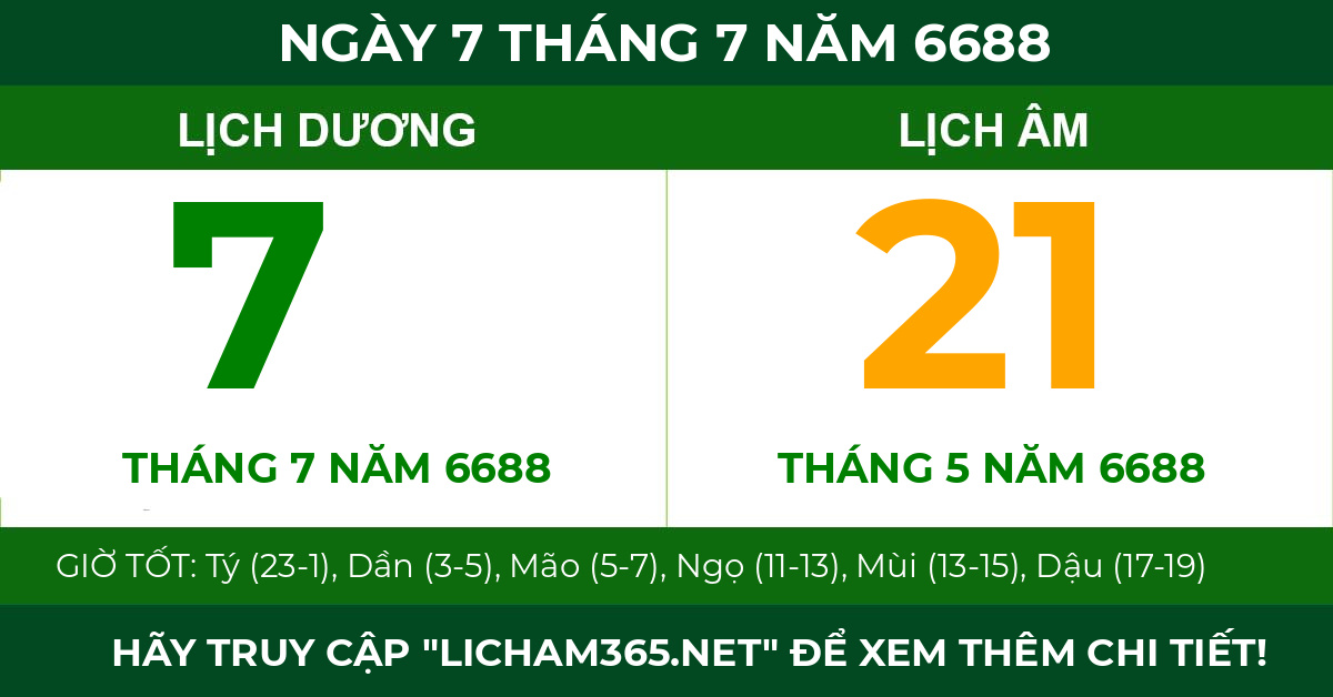 lịch âm ngày 7 tháng 7 năm 6688