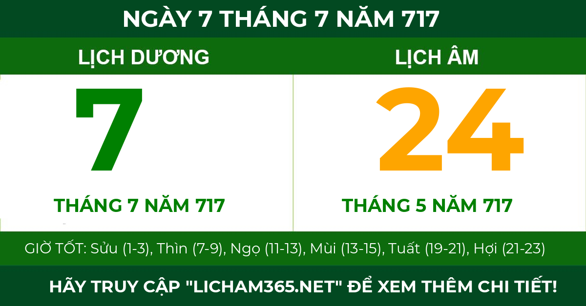 lịch âm ngày 7 tháng 7 năm 717