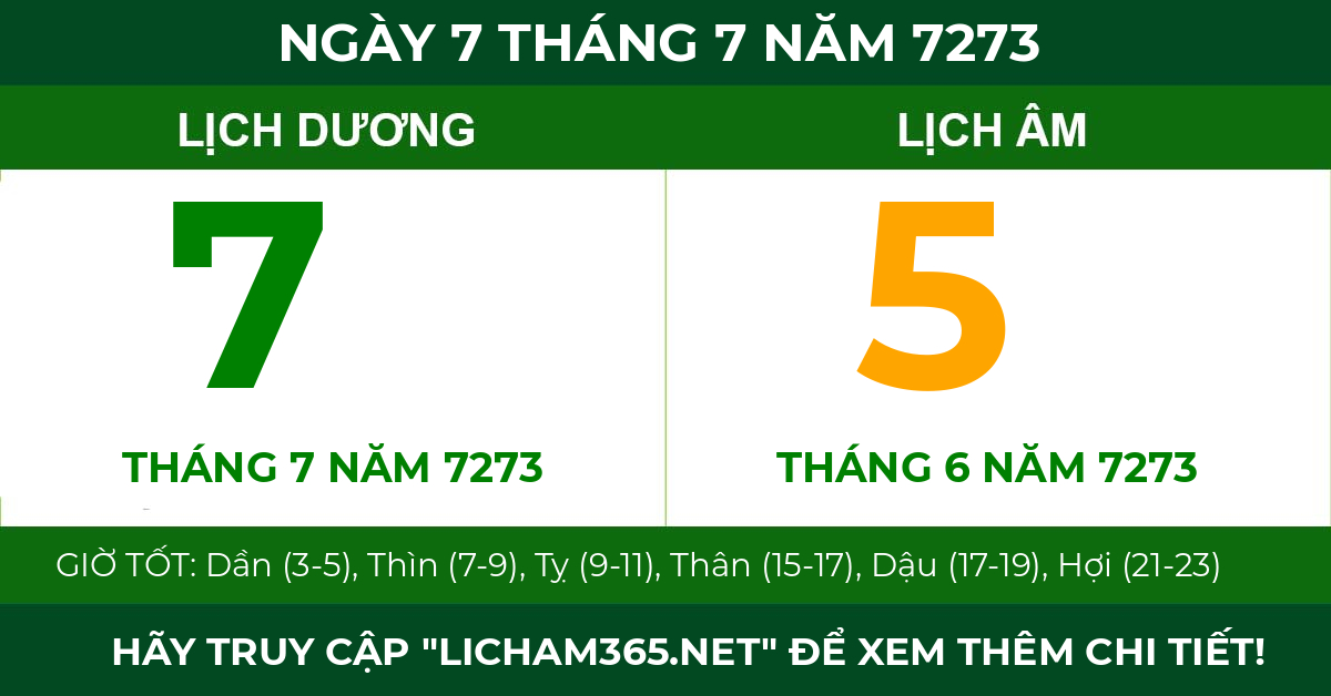 lịch âm ngày 7 tháng 7 năm 7273