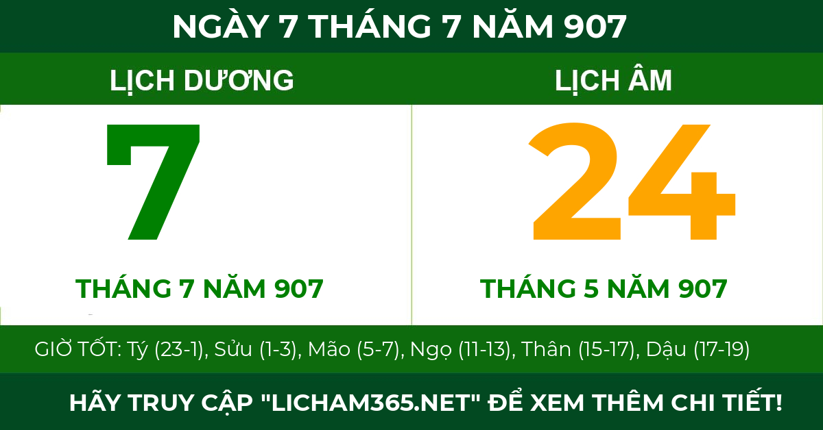 lịch âm ngày 7 tháng 7 năm 907