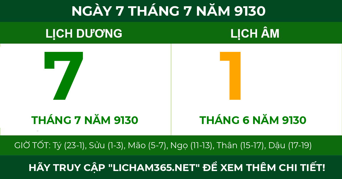 lịch âm ngày 7 tháng 7 năm 9130
