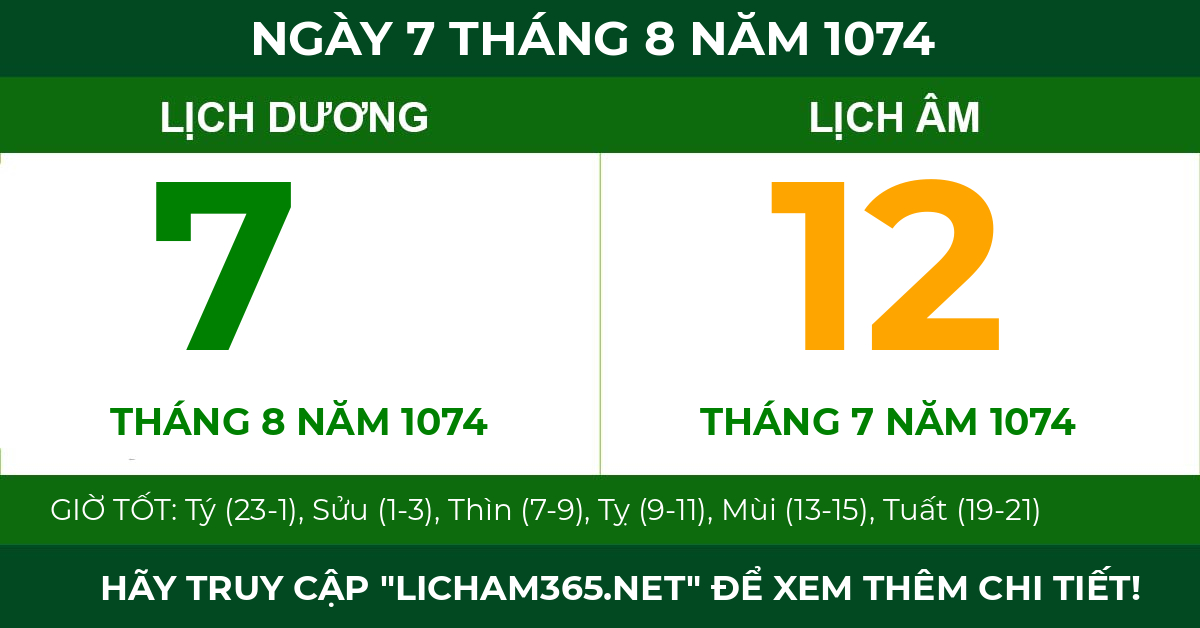 lịch âm ngày 7 tháng 8 năm 1074