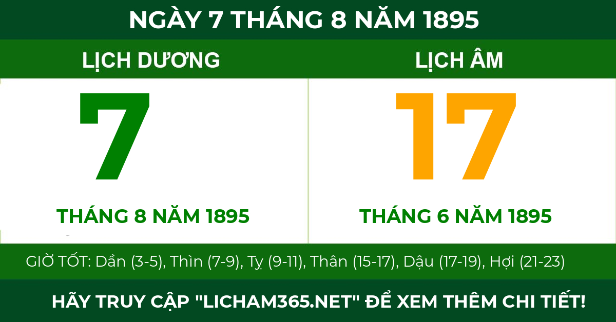 lịch âm ngày 7 tháng 8 năm 1895