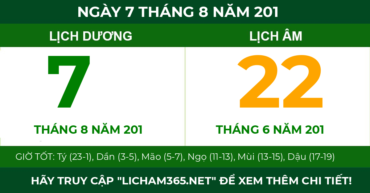 lịch âm ngày 7 tháng 8 năm 201