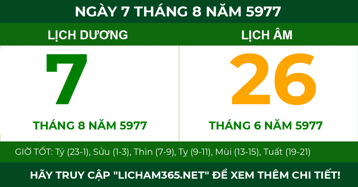 lịch âm ngày 7 tháng 8 năm 5977