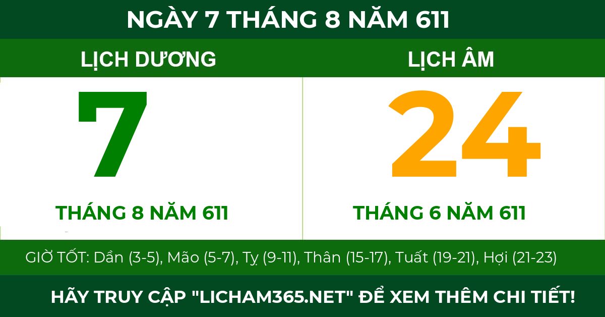 lịch âm ngày 7 tháng 8 năm 611