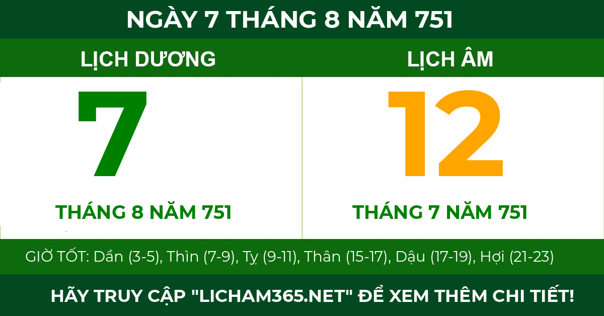 lịch âm ngày 7 tháng 8 năm 751