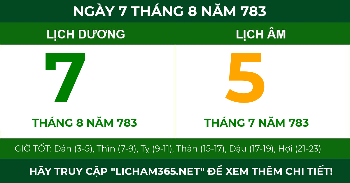 lịch âm ngày 7 tháng 8 năm 783