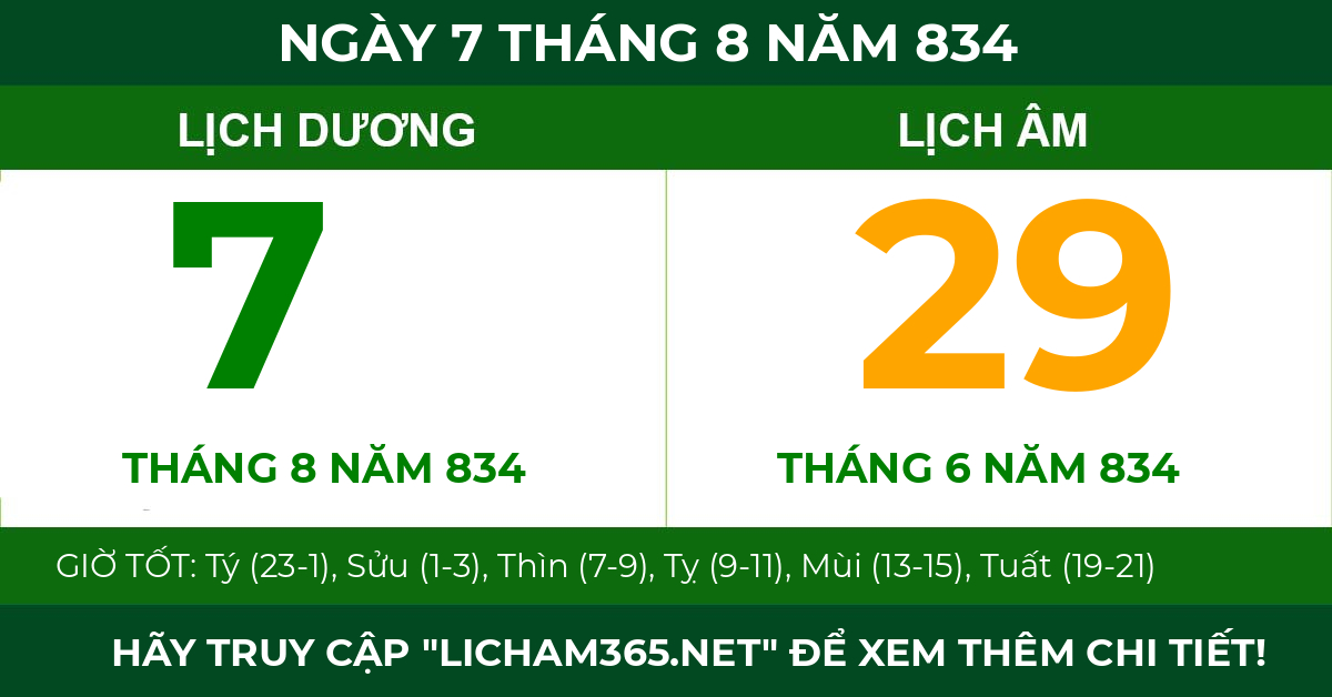 lịch âm ngày 7 tháng 8 năm 834