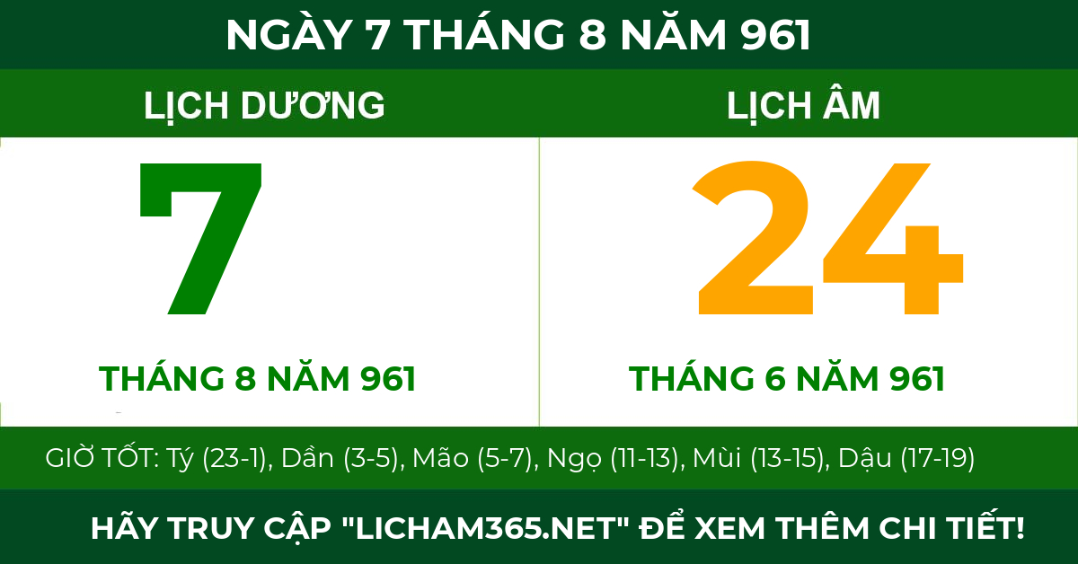 lịch âm ngày 7 tháng 8 năm 961