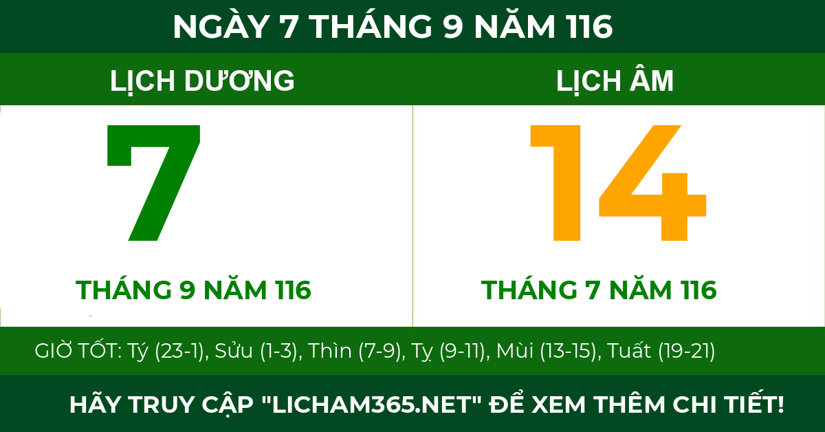 lịch âm ngày 7 tháng 9 năm 116