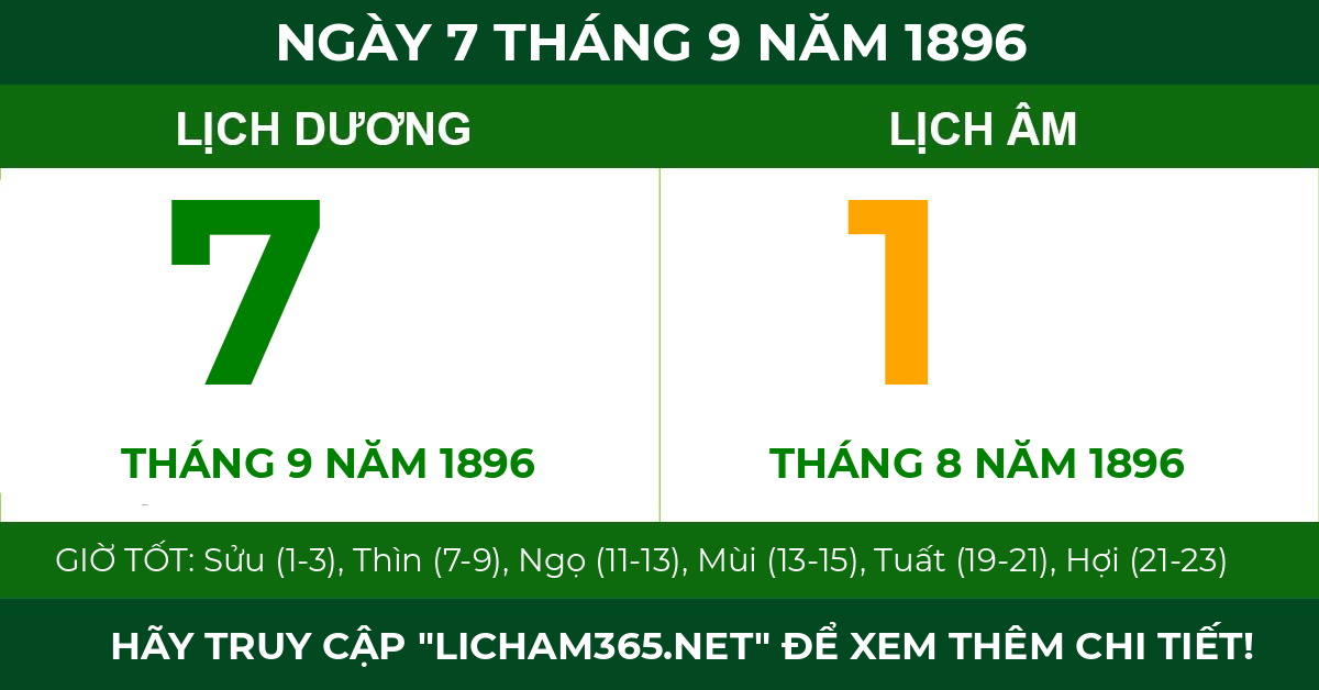lịch âm ngày 7 tháng 9 năm 1896
