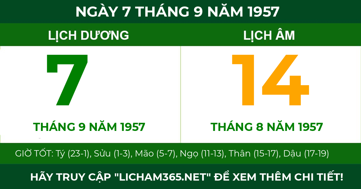 lịch âm ngày 7 tháng 9 năm 1957