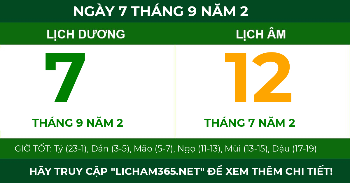 lịch âm ngày 7 tháng 9 năm 2